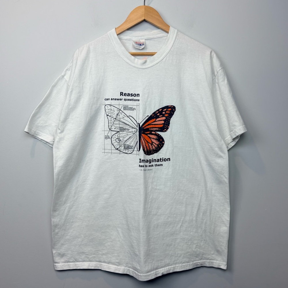 Hanes Hefty 2004 Graphic T-Shirt Art and Logic with Orange Butterfly Print - Picture 3 of 10